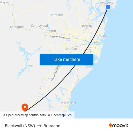 Blackwall (NSW) to Burradoo map