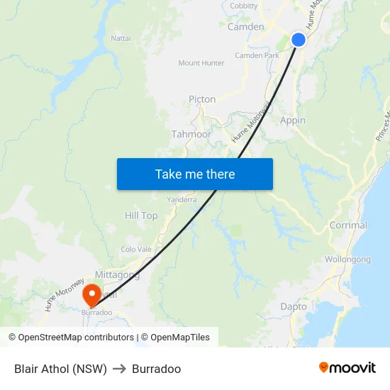 Blair Athol (NSW) to Burradoo map