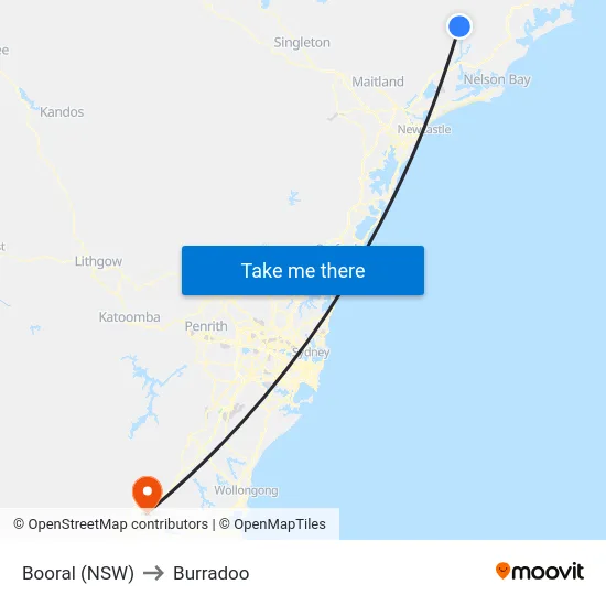 Booral (NSW) to Burradoo map