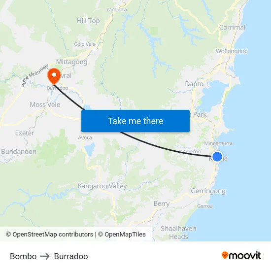Bombo to Burradoo map