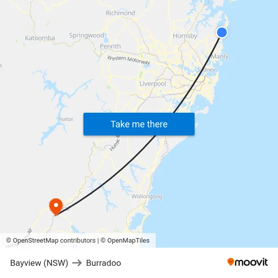 Bayview (NSW) to Burradoo map