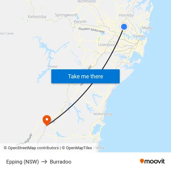 Epping (NSW) to Burradoo map