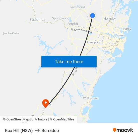 Box Hill (NSW) to Burradoo map