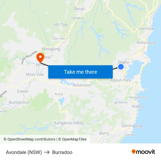 Avondale (NSW) to Burradoo map