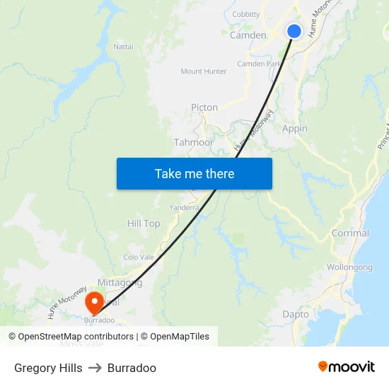 Gregory Hills to Burradoo map