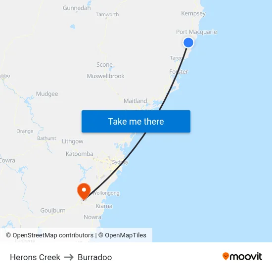 Herons Creek to Burradoo map