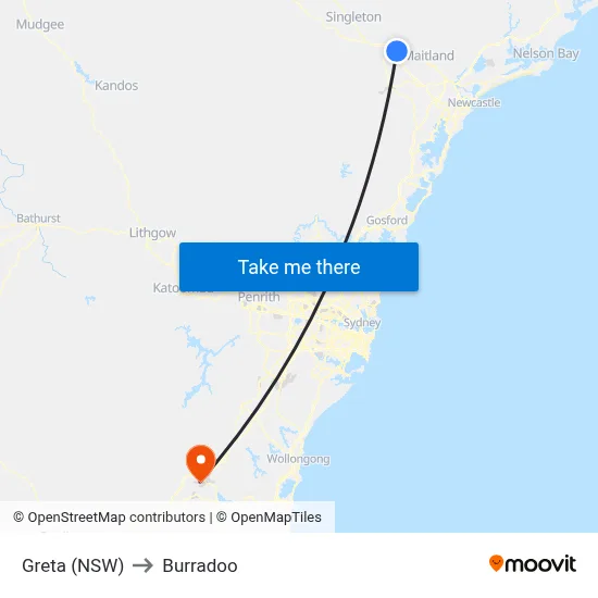 Greta (NSW) to Burradoo map