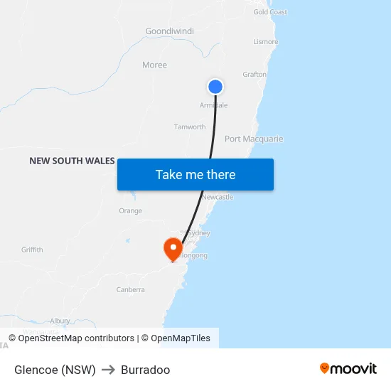 Glencoe (NSW) to Burradoo map