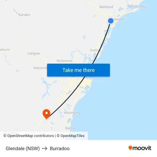 Glendale (NSW) to Burradoo map