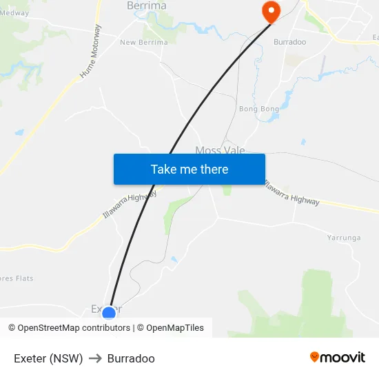 Exeter (NSW) to Burradoo map