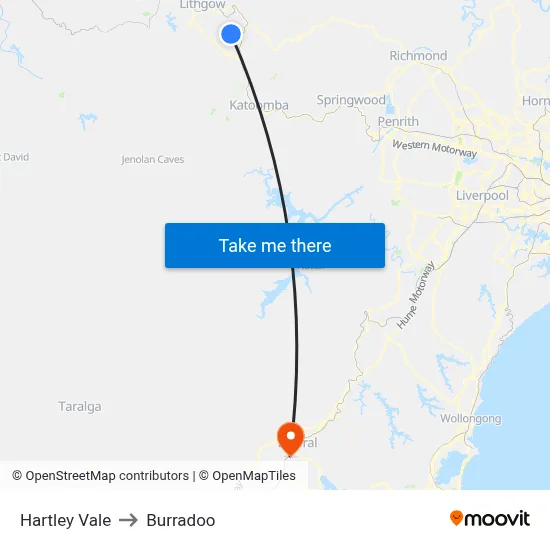 Hartley Vale to Burradoo map