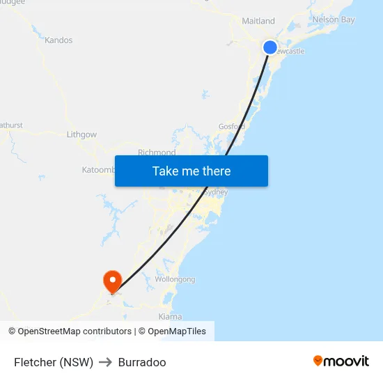 Fletcher (NSW) to Burradoo map