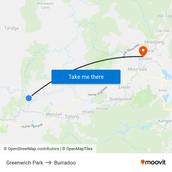 Greenwich Park to Burradoo map