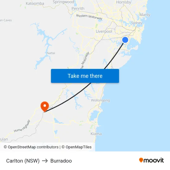 Carlton (NSW) to Burradoo map