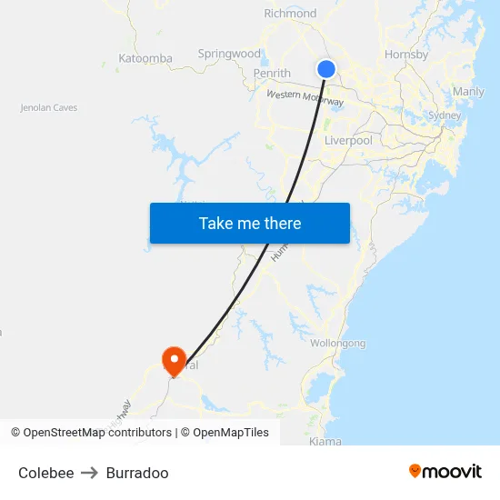 Colebee to Burradoo map