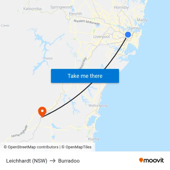 Leichhardt (NSW) to Burradoo map