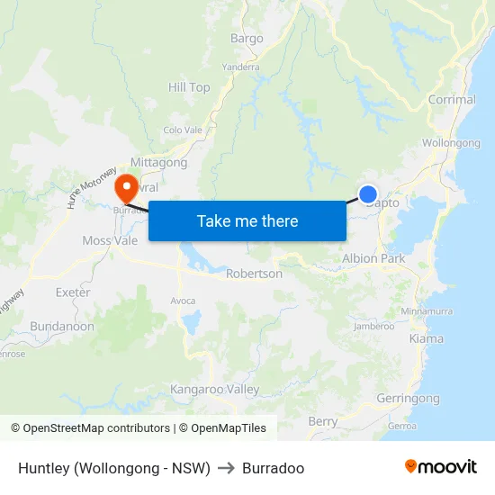 Huntley (Wollongong - NSW) to Burradoo map