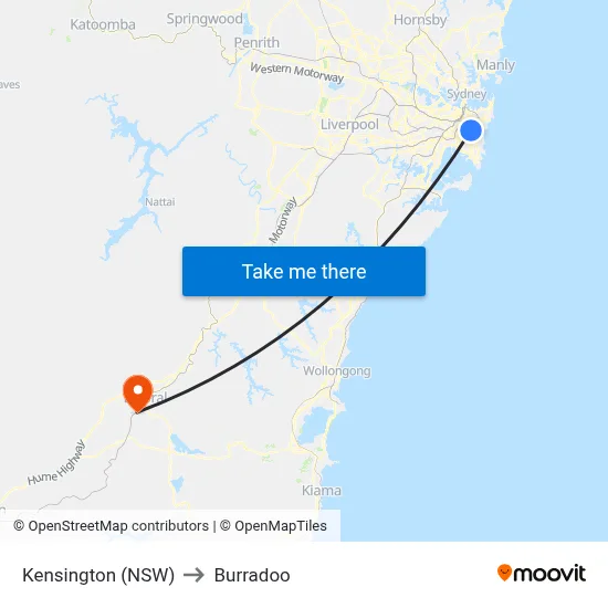 Kensington (NSW) to Burradoo map