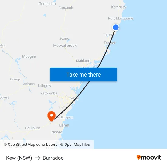 Kew (NSW) to Burradoo map