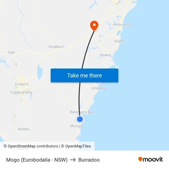 Mogo (Eurobodalla - NSW) to Burradoo map