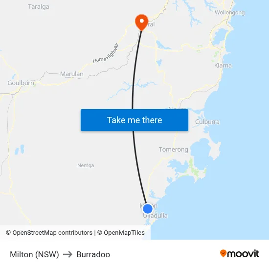 Milton (NSW) to Burradoo map