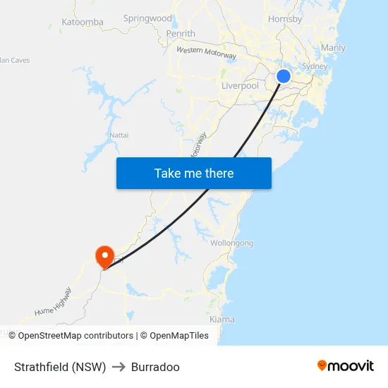 Strathfield (NSW) to Burradoo map