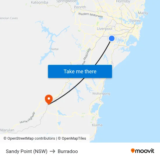 Sandy Point (NSW) to Burradoo map