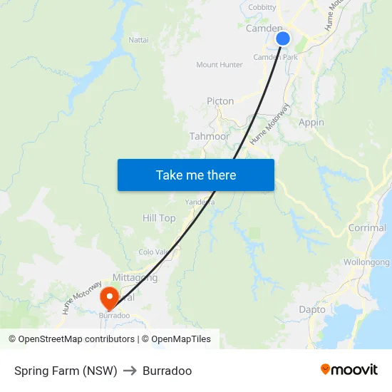 Spring Farm (NSW) to Burradoo map