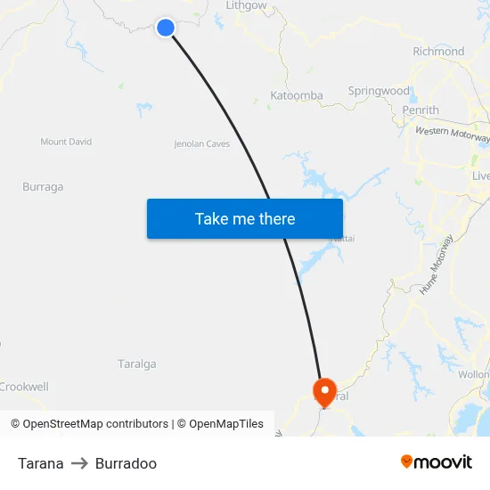 Tarana to Burradoo map