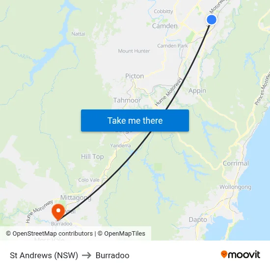 St Andrews (NSW) to Burradoo map