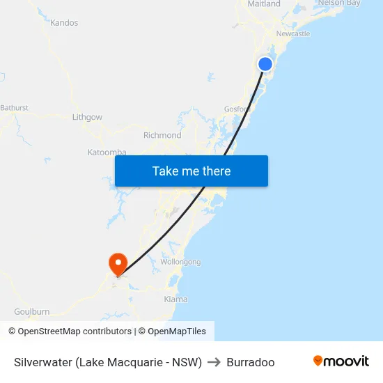 Silverwater (Lake Macquarie - NSW) to Burradoo map