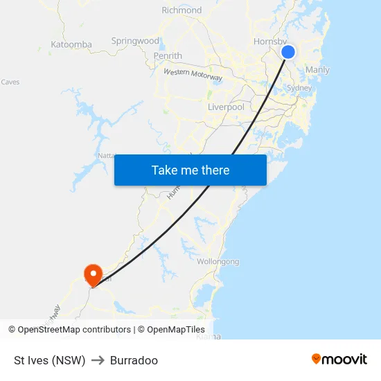 St Ives (NSW) to Burradoo map
