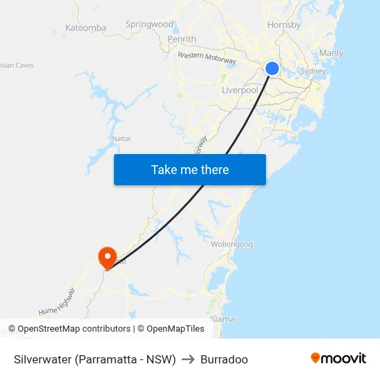 Silverwater (Parramatta - NSW) to Burradoo map