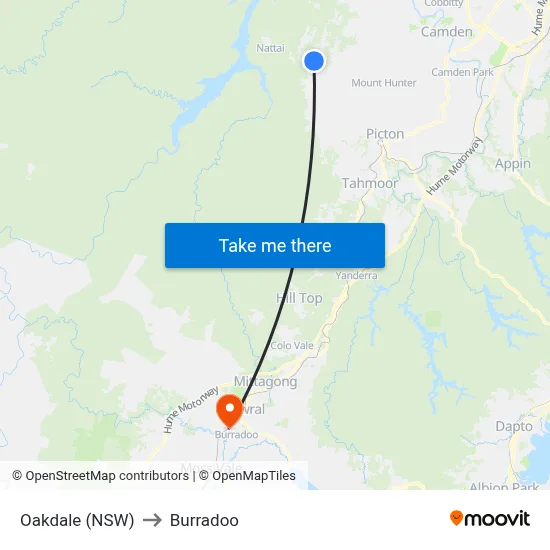 Oakdale (NSW) to Burradoo map