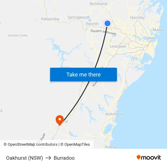 Oakhurst (NSW) to Burradoo map