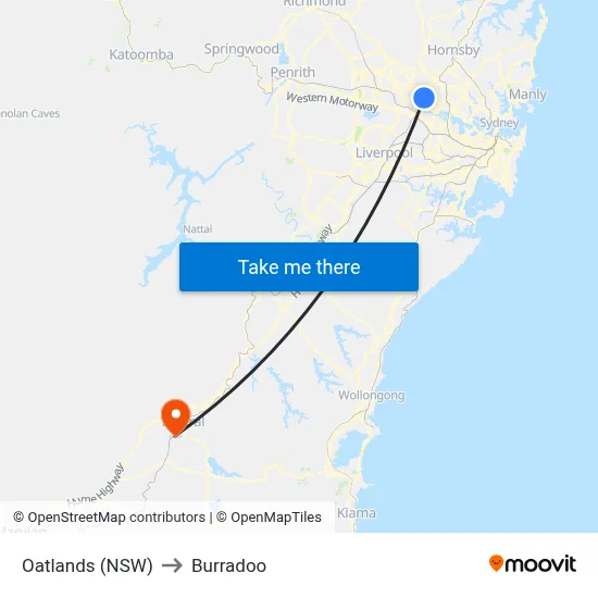 Oatlands (NSW) to Burradoo map