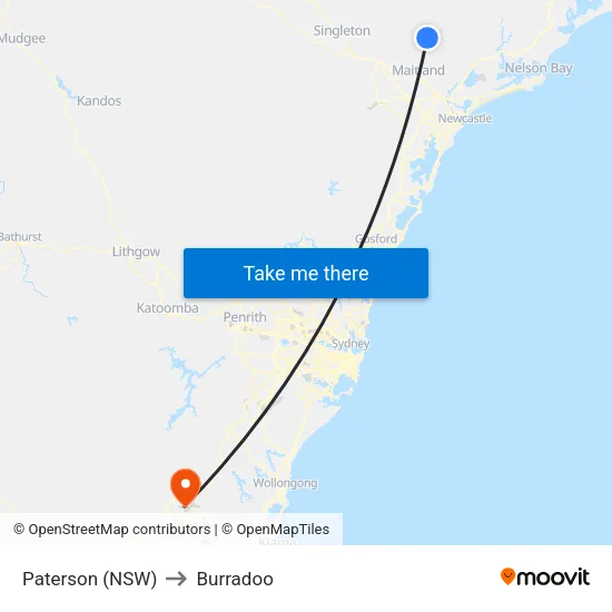 Paterson (NSW) to Burradoo map