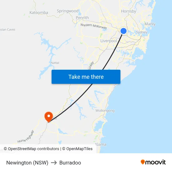 Newington (NSW) to Burradoo map