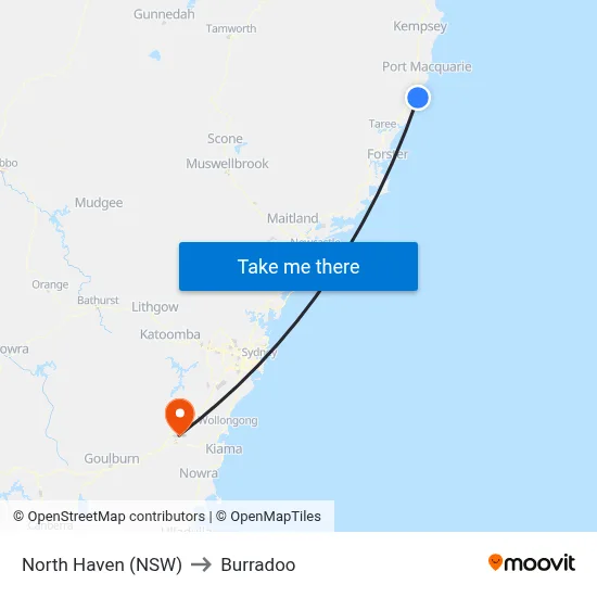 North Haven (NSW) to Burradoo map