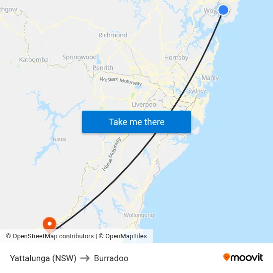 Yattalunga (NSW) to Burradoo map