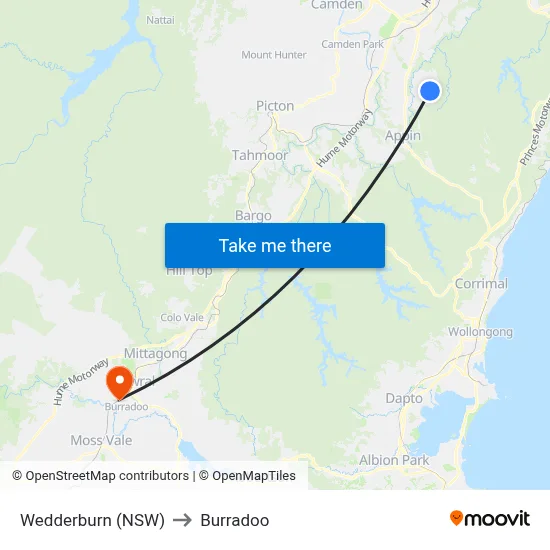 Wedderburn (NSW) to Burradoo map