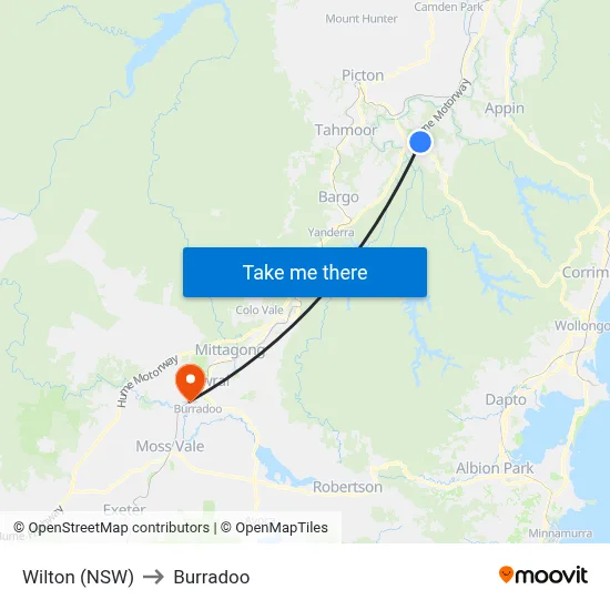 Wilton (NSW) to Burradoo map