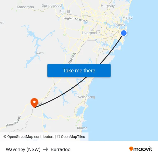 Waverley (NSW) to Burradoo map