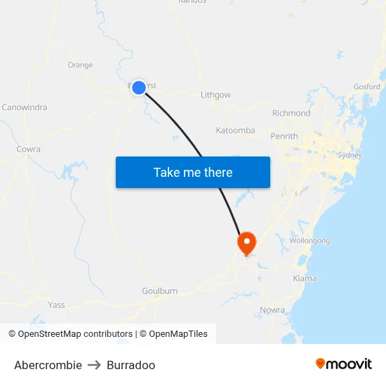 Abercrombie to Burradoo map