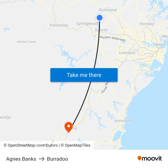 Agnes Banks to Burradoo map