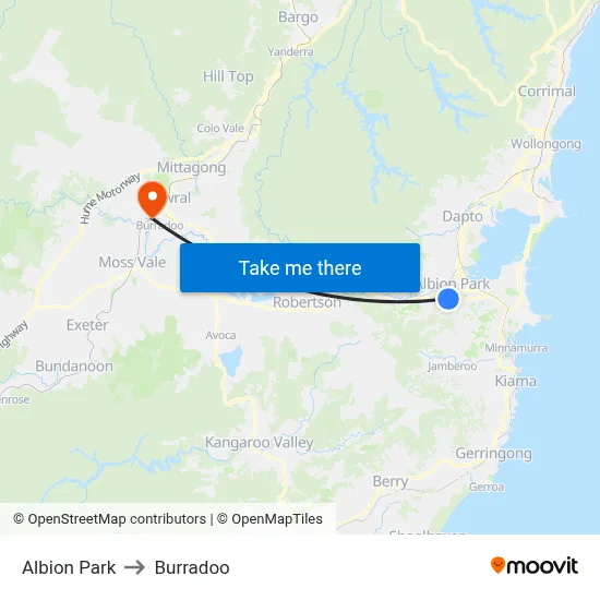 Albion Park to Burradoo map