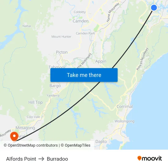 Alfords Point to Burradoo map