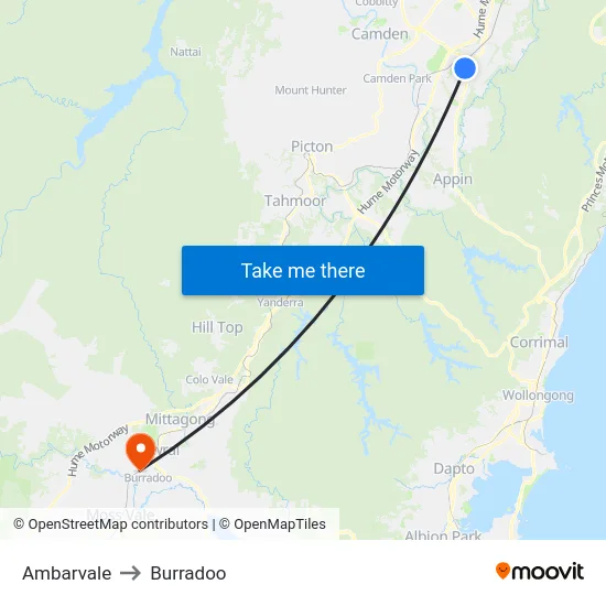 Ambarvale to Burradoo map