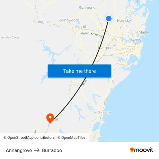 Annangrove to Burradoo map