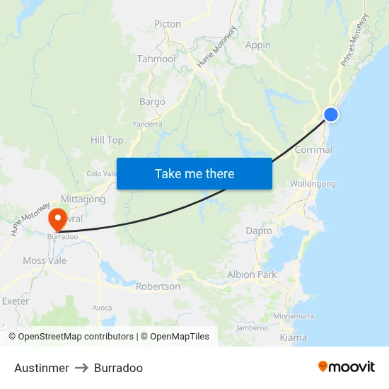Austinmer to Burradoo map